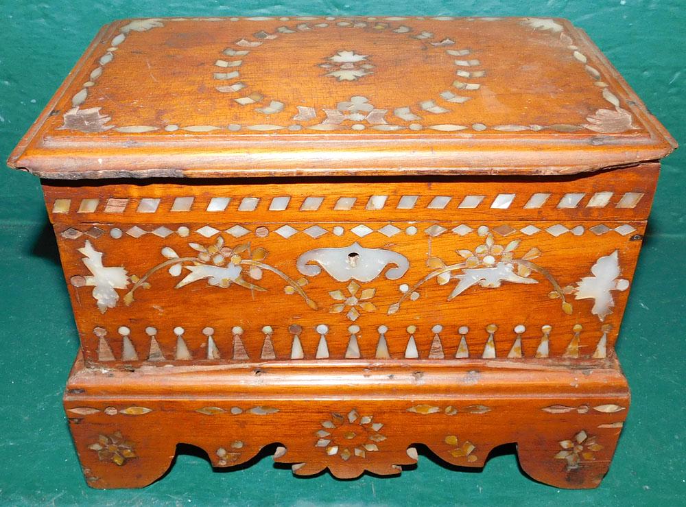 Antique Walnut Mother of Pearl Inlaid Lift Top Box (1 of 4)