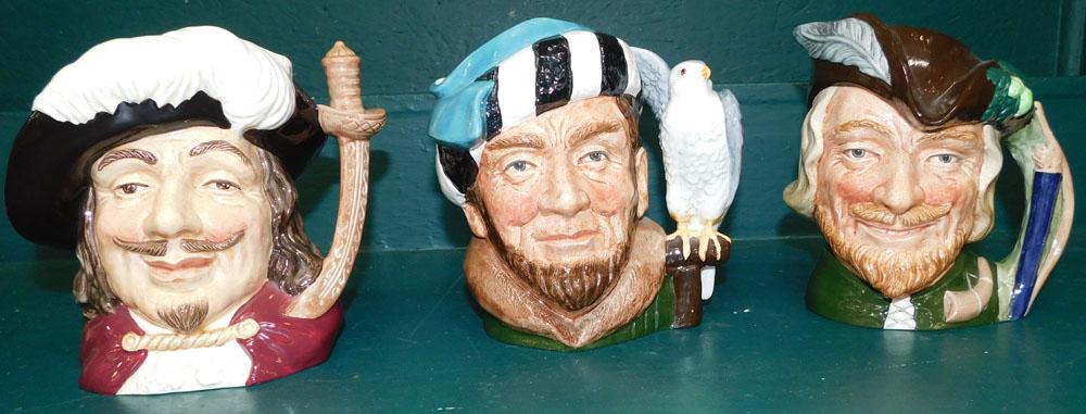3 Royal Doulton Toby Mugs: 3 Royal Doulton Toby Mugs. Up to 7 1/4" H ALL DESCRIPTIONS AND ANY CONDITION STATEMENT GIVEN BY LANGSTON AUCTION GALLERY ARE STRICTLY OPINIONS AND LANGSTON'S SHALL HAVE NO RESPONSIBILITY FOR ERRORS OR