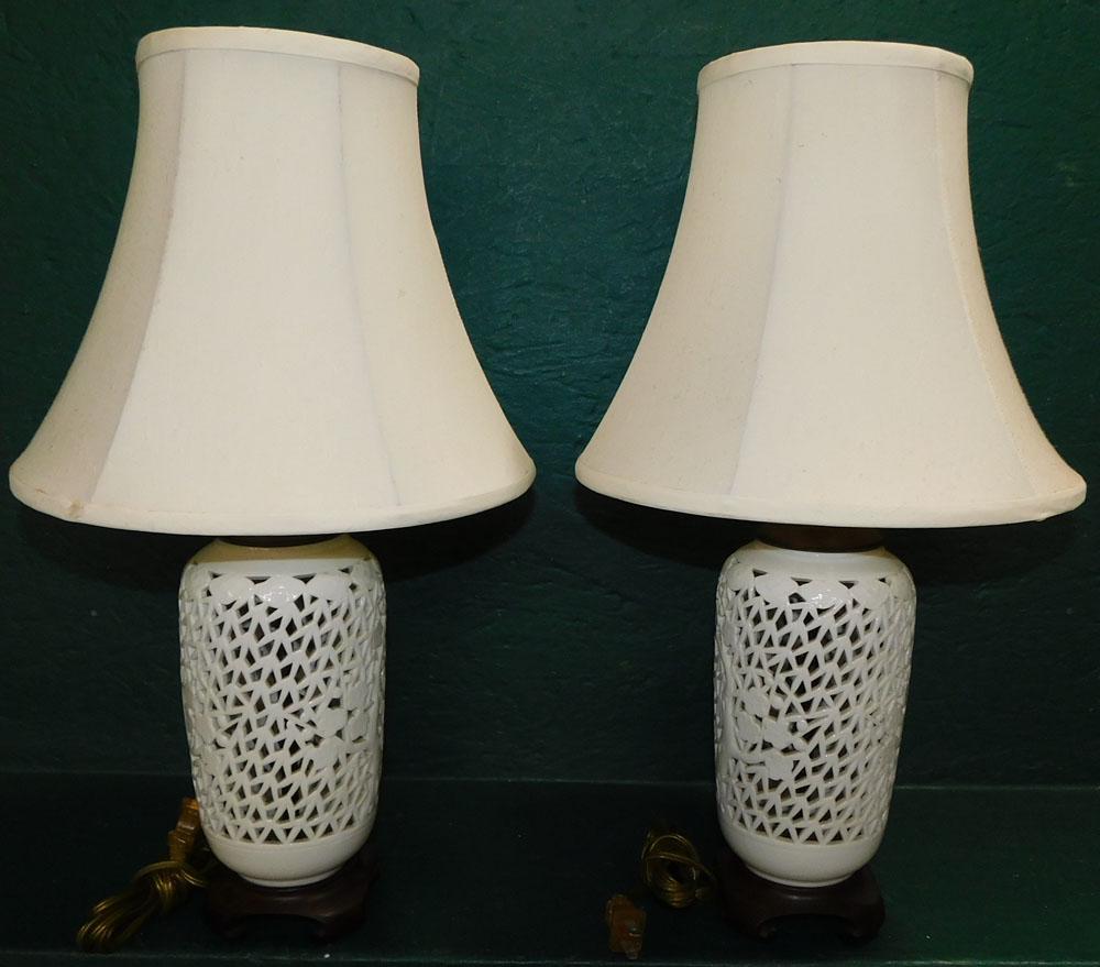 Pair of Oriental Open Work Porcelain Vase Lamps (1 of 4)
