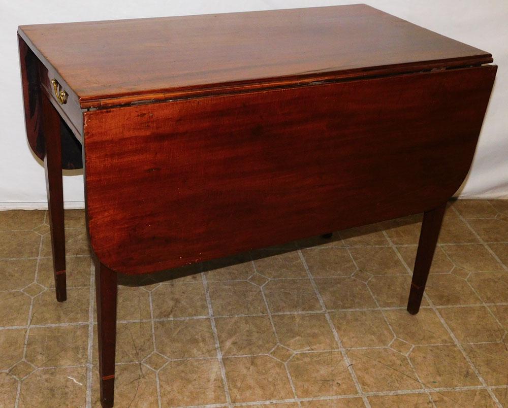 19th C Mahogany Inlaid Drop-Leaf Table with Drawer (1 of 6)