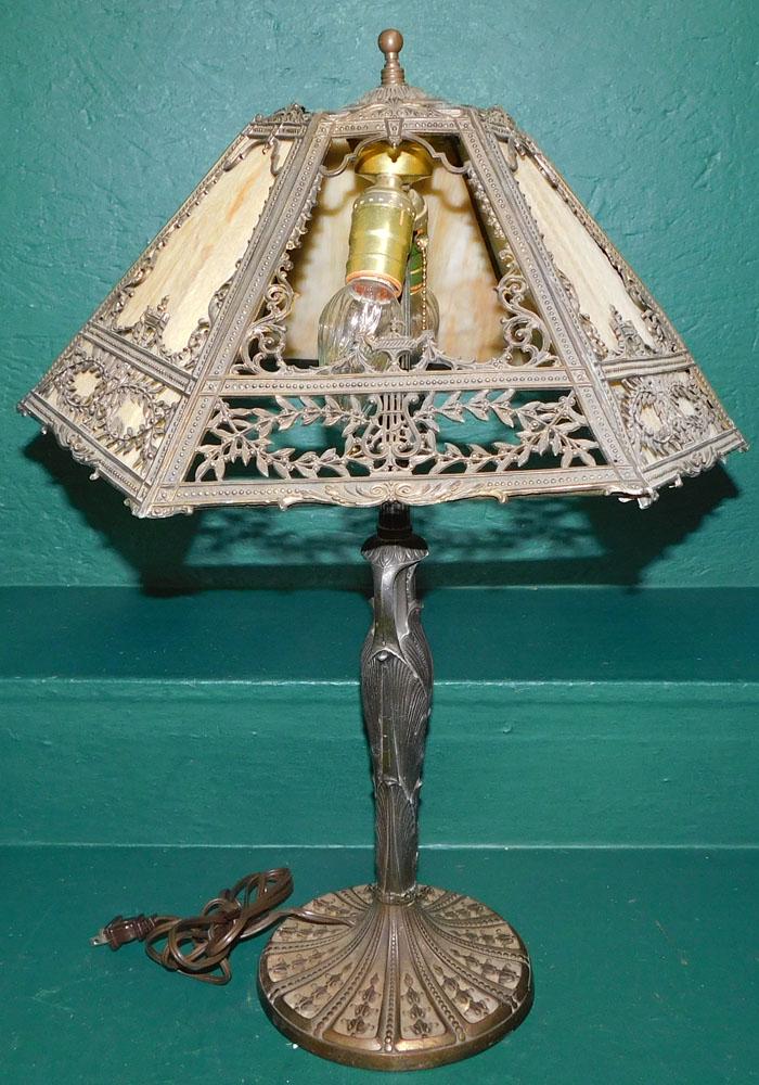 Antique Slag Glass Table Lamp, (As Is): Antique Slag Glass Table Lamp, (As Is). 24" H ALL DESCRIPTIONS AND ANY CONDITION STATEMENT GIVEN BY LANGSTON AUCTION GALLERY ARE STRICTLY OPINIONS AND LANGSTON'S SHALL HAVE NO RESPONSIBILITY FOR ERROR