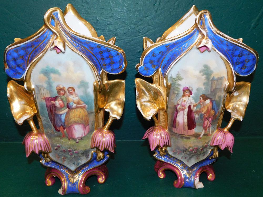 Pair of Hand Painted Old Paris Porcelain Vases, (Both Have Chips) (1 of 4)