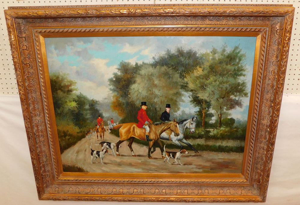 Gilded Frame Oil on Canvas of a Fox Hunt Scene (1 of 7)