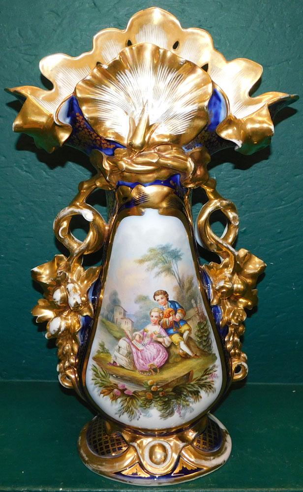 Large Hand Painted Old Paris Porcelain Fan Vase (1 of 5)