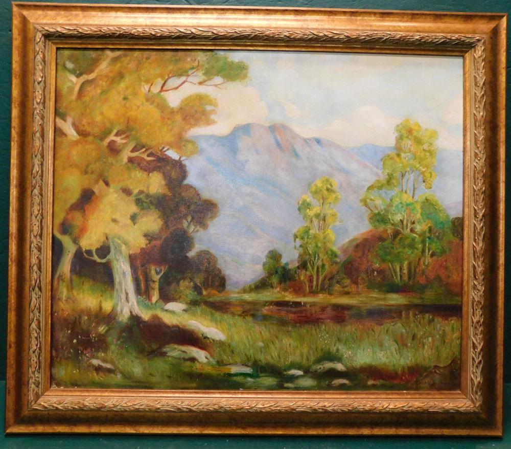 Framed Oil on Canvas Laid on Board Mountain Scene Signed (1 of 4)