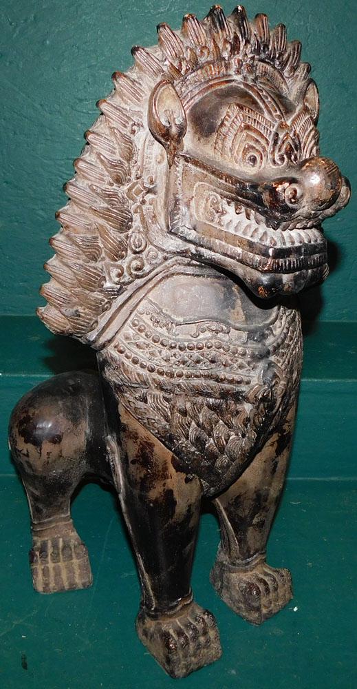 Large Oriental Painted Pottery Foo Dog (1 of 4)