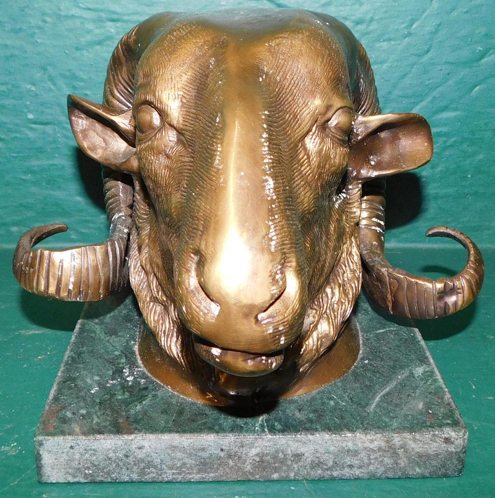 Bronze Ram's Head on Marble Base (1 of 3)