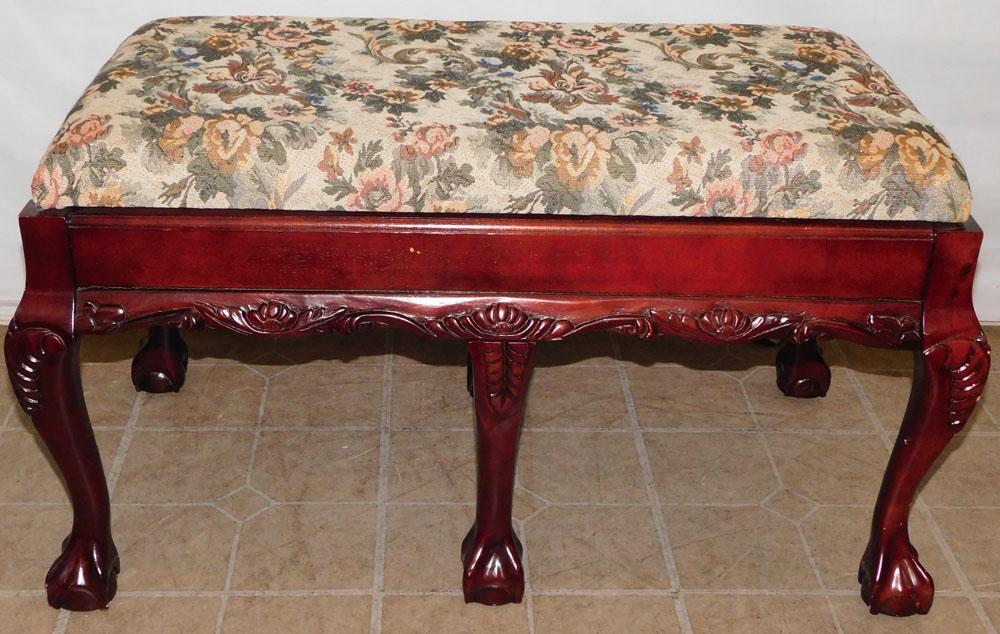 Carved Cherry Chippendale Style Window Bench with Lift Top (1 of 5)