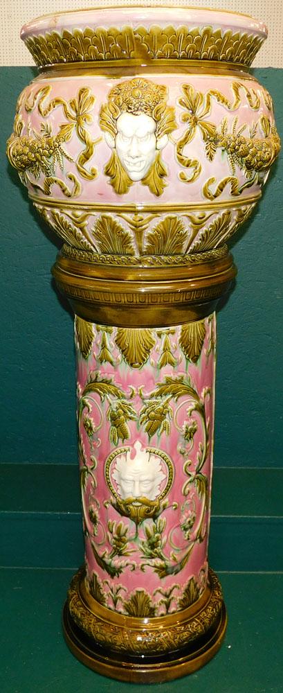 Impressive 2 Tone 19th C Majolica Jardiniere & Pedestal by Wardle England (1 of 13)