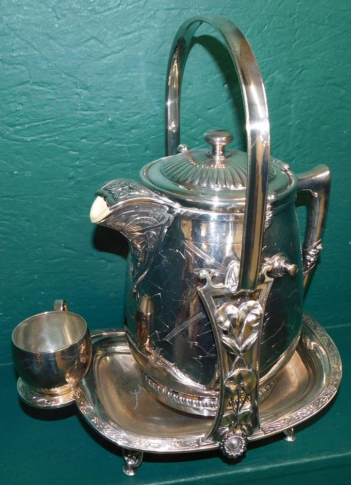 Silverplated Victorian Tilting Water Pitcher with Cup by Reed & Barton (1 of 5)