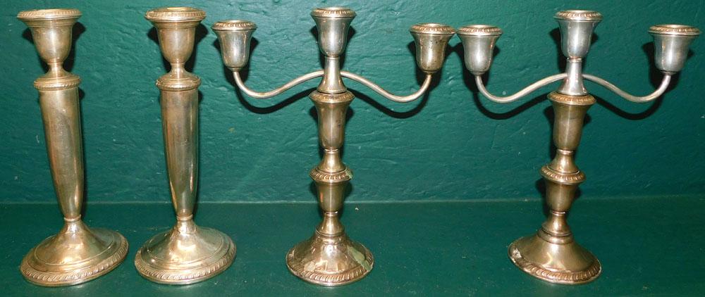 Pair of Sterling Weighted Candelabras & Candlesticks (1 of 3)