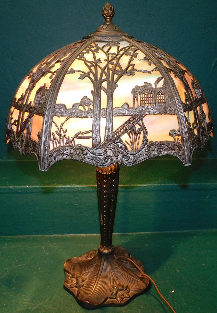 Antique Slag Glass Table Lamp: Antique Slag Glass Table Lamp . 22 1/2" H ALL DESCRIPTIONS AND ANY CONDITION STATEMENT GIVEN BY LANGSTON AUCTION GALLERY ARE STRICTLY OPINIONS AND LANGSTON'S SHALL HAVE NO RESPONSIBILITY FOR ERRORS OR