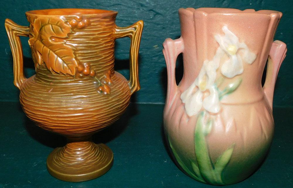 2 Roseville Pottery Vases, (Iris & Bushberry) (1 of 3)