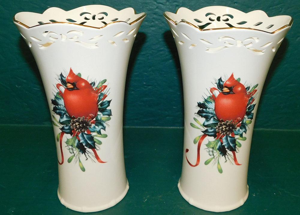 Pair of Lenox Porcelain Vases "Winter Greetings" by Catherine McClung (1 of 3)