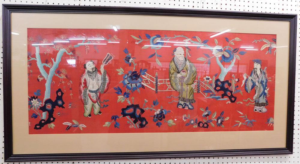 Oriental Framed Silk Embroidery Behind Glass (1 of 4)