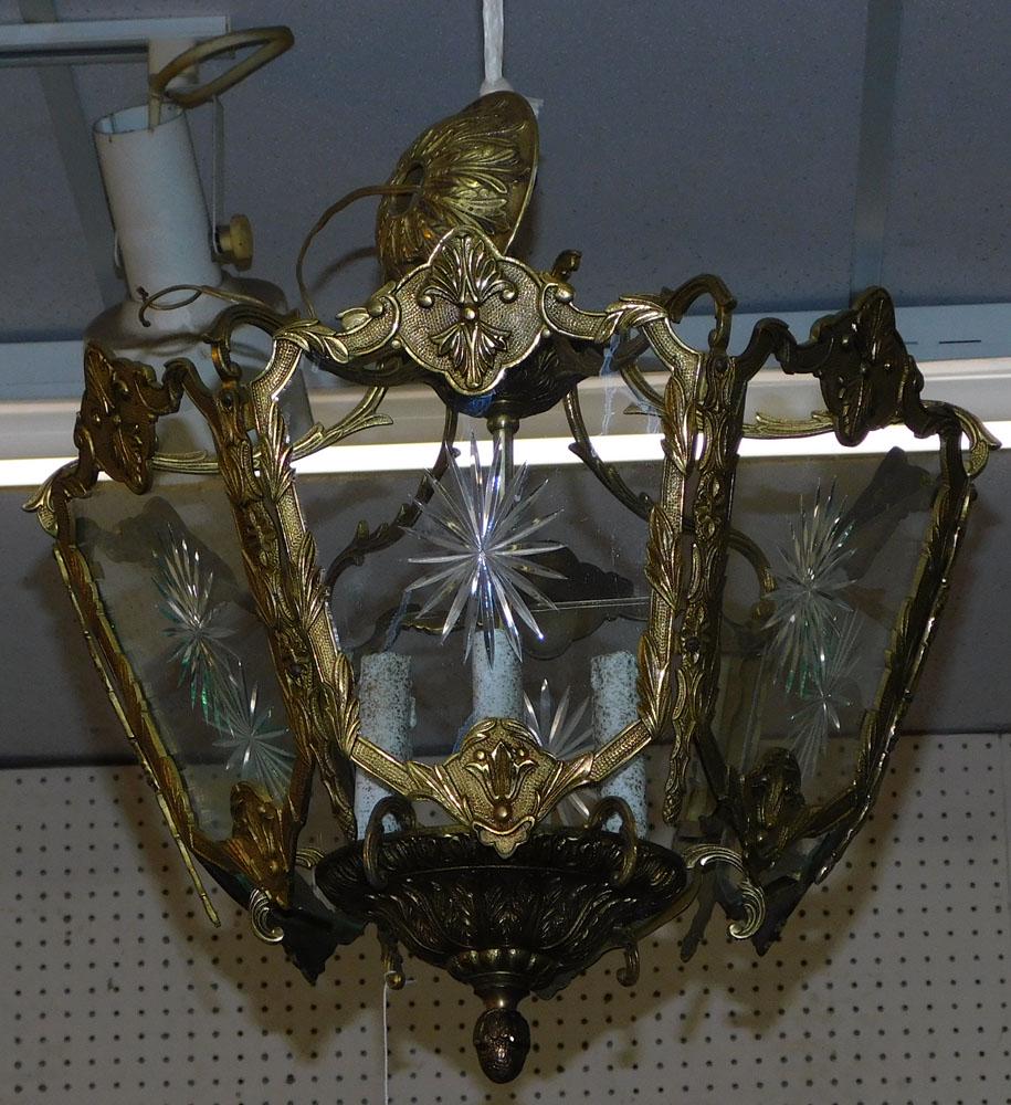 Bronze & Cut Glass Chandelier: Bronze & Cut Glass Chandelier . 17" H ALL DESCRIPTIONS AND ANY CONDITION STATEMENT GIVEN BY LANGSTON AUCTION GALLERY ARE STRICTLY OPINIONS AND LANGSTON'S SHALL HAVE NO RESPONSIBILITY FOR ERRORS OR OMI