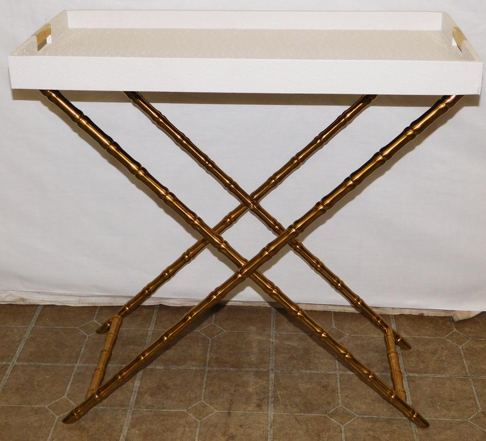Modern Faux Leather & Brass Campaign Style Butlers Tray Stand (1 of 4)