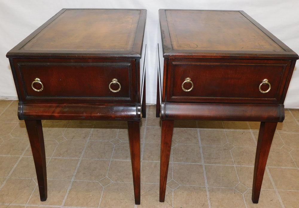 Pair of Mahogany Tooled Leather Top 1 Drawer End Tables (1 of 5)