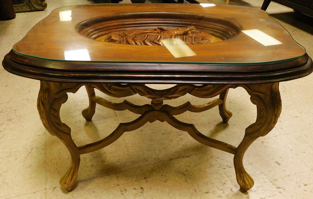 Antique Painted Figural Carved Cherry Tea Table (1 of 4)