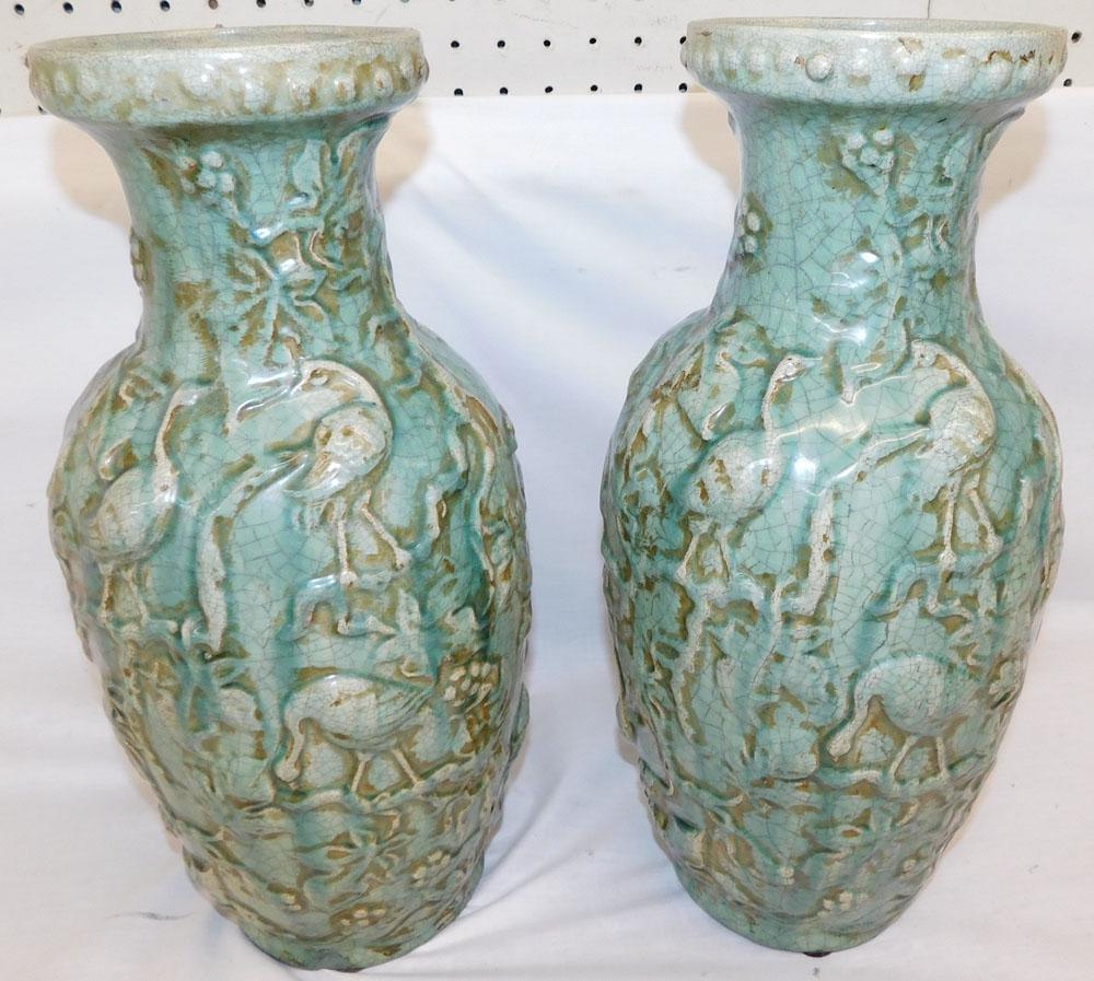 Pair of Celadon Style Crackleware Ceramic Vases (1 of 5)