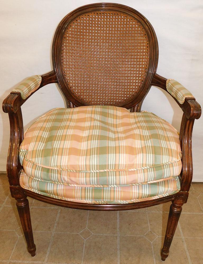 Walnut French Style Arm Chair with Cane Back (1 of 5)