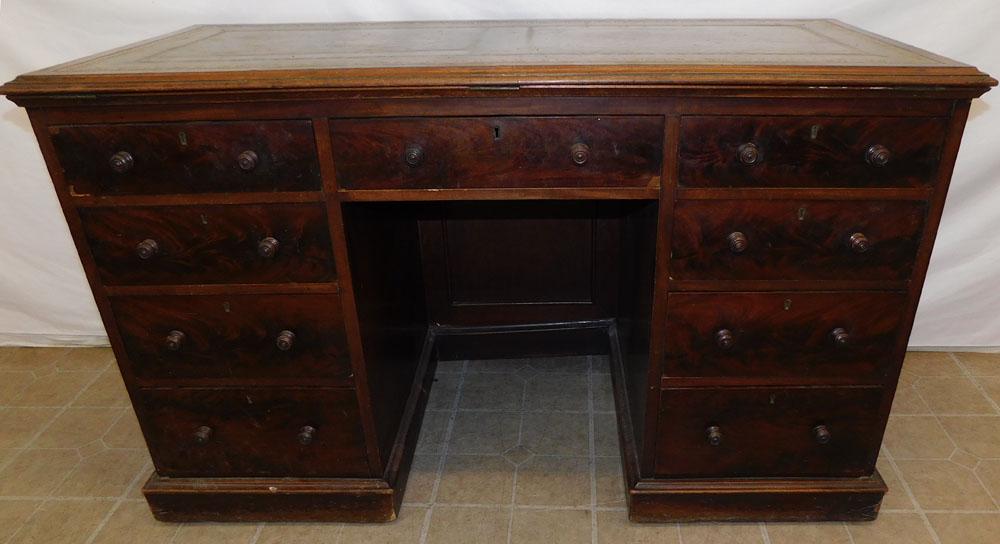 19th C Mahogany Tooled Leather Top Kneehole Desk (1 of 7)