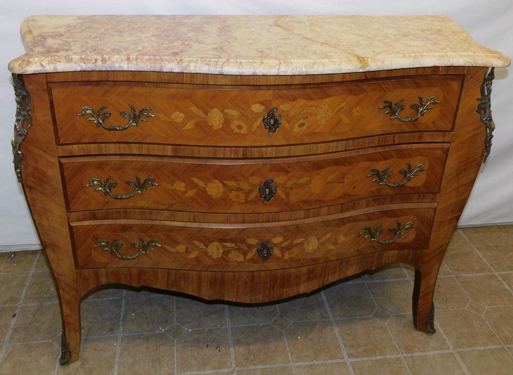 Rosewood Inlaid French Marble Top 3 Drawer Commode with Bronze Ormolu (1 of 6)