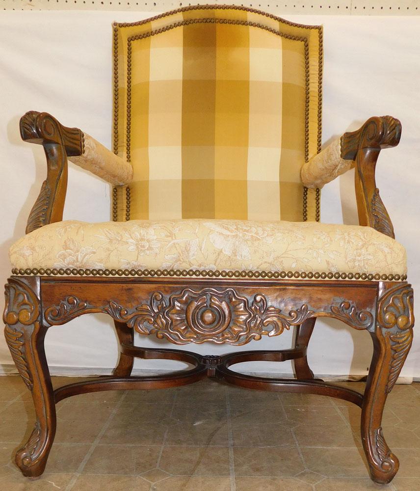 Carved Walnut & Upholstered Arm Chair (1 of 8)