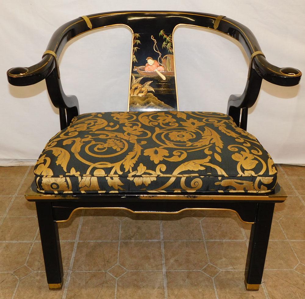 Black Lacquered Paint Decorated Oriental Yoke Back Arm Chair (1 of 4)