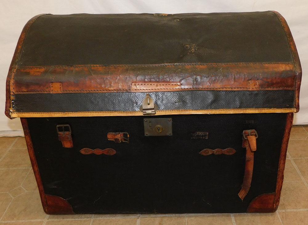 Antique Painted & Leather Dome Top Trunk (1 of 5)