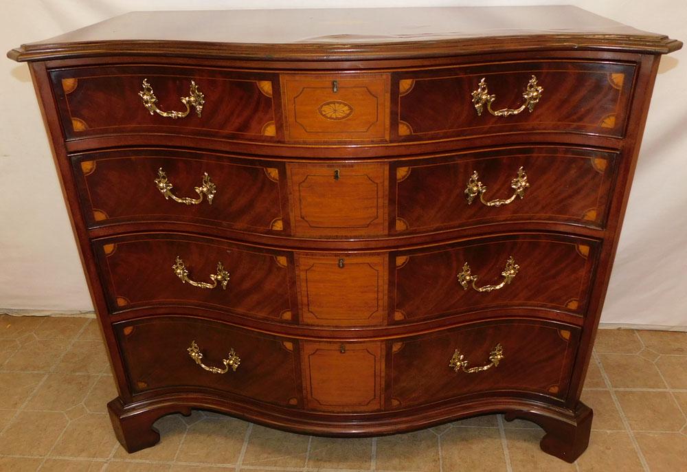 Mahogany Inlaid Serpentine Front 4 Drawer Chest (1 of 11)