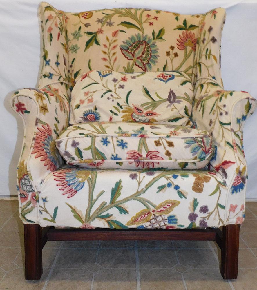 Chippendale Style Wing Back Chair with Cruel Work Upholstery (1 of 5)