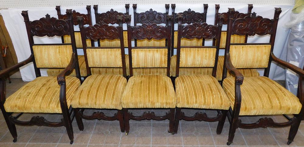 Set of 10 Carved Quartersawn Oak Lion Head Dining Chairs (1 of 9)