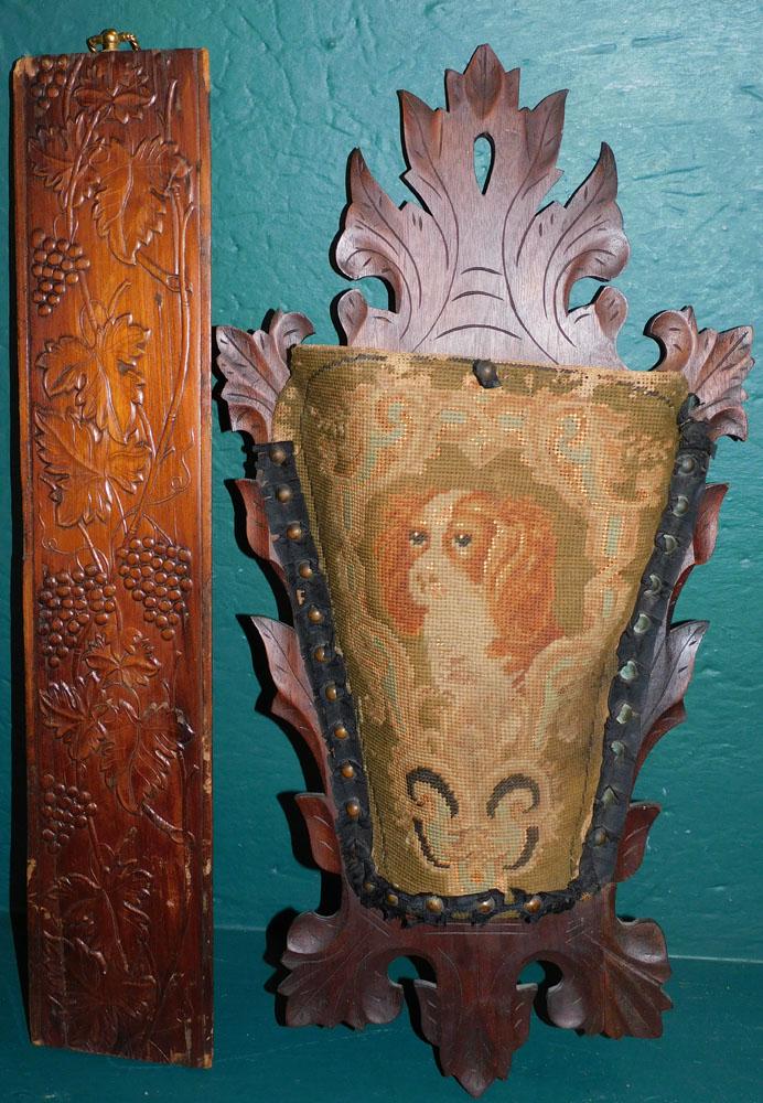 Walnut Victorian Wall Panel & Wall Pocket (1 of 3)