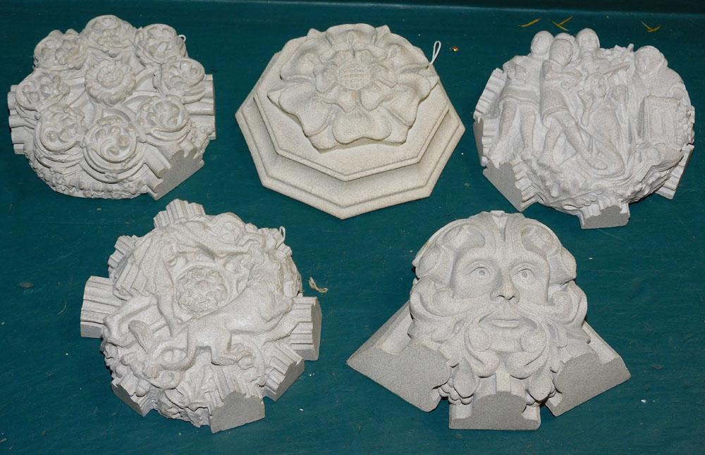 Lot of 5 Decorative Resin Stone Type Rosettes: Lot of 5 Decorative Resin Stone Type Rosettes. ALL DESCRIPTIONS AND ANY CONDITION STATEMENT GIVEN BY LANGSTON AUCTION GALLERY ARE STRICTLY OPINIONS AND LANGSTON'S SHALL HAVE NO RESPONSIBILITY FOR ERRO
