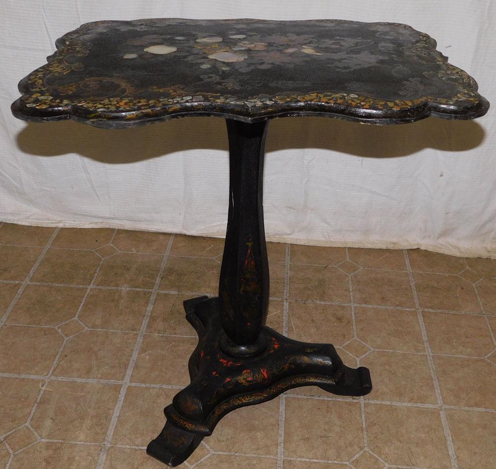 Black Lacquered Mother of Pearl Inlaid Tilt Top Table (1 of 6)