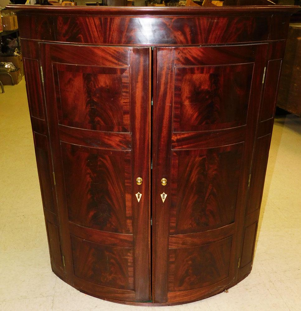 19th C Mahogany Bowfront Hanging Corner Cabinet (1 of 3)