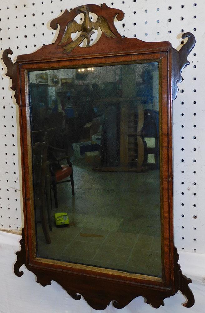 19th C Mahogany Mirror with Phoenix Bird Crest (1 of 4)