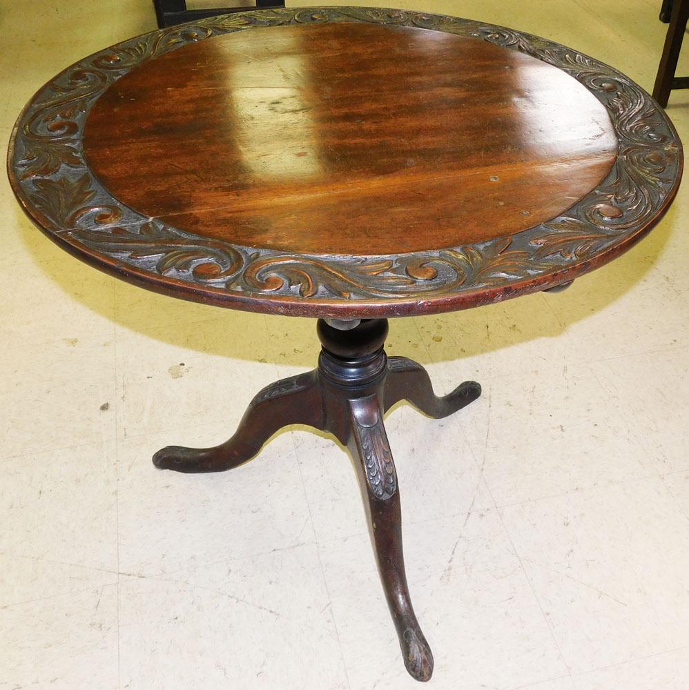 19th C Carved Mahogany Tilt Top Tea Table (1 of 4)