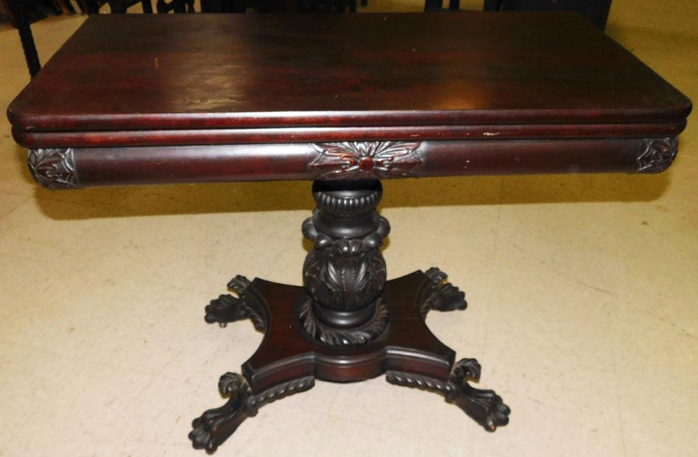 19th C Carved Mahogany Empire Game Table (1 of 3)