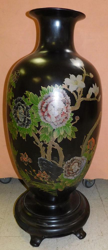 Large Black Lacquered Satsuma House Vase (1 of 4)