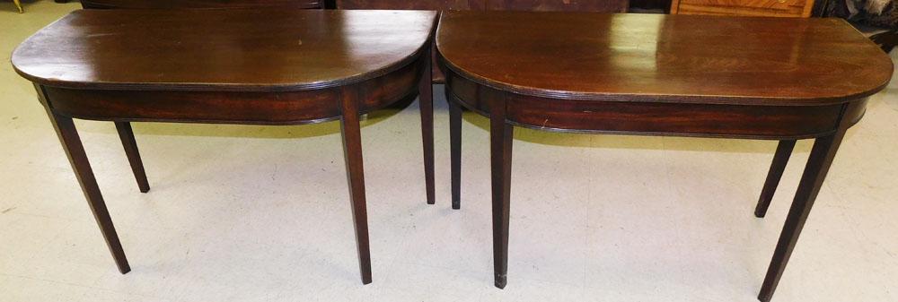 Pair of 19th C Mahogany Demilune Consoles (1 of 6)