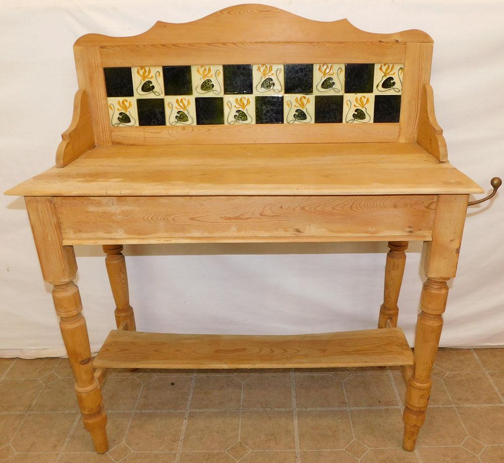 Antique Scrub Pine & Porcelain Tile Splash Washstand (1 of 4)