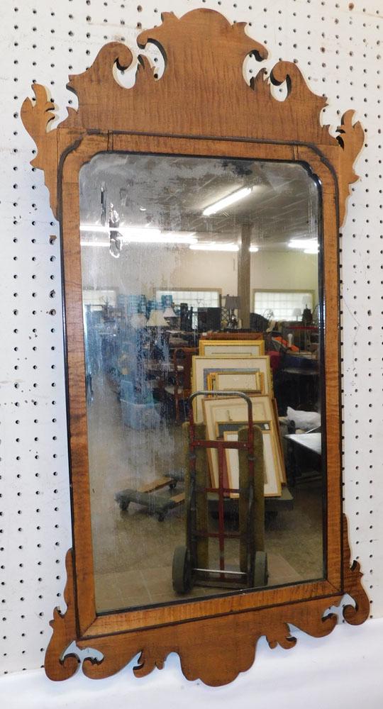 19th C Tiger Maple Framed Chippendale Mirror (1 of 4)