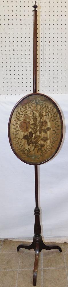 19th C Mahogany Firescreen with Framed Stumpwork (1 of 5)