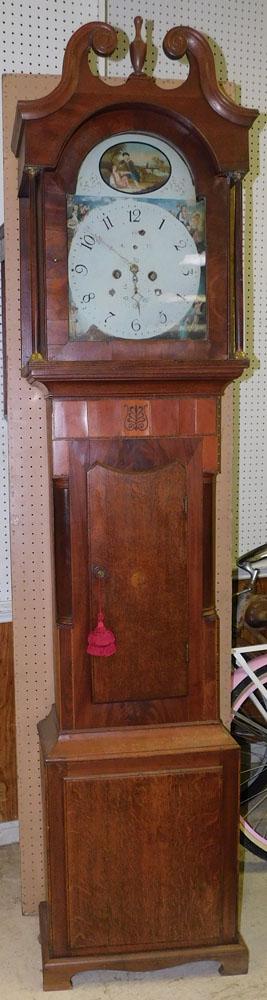 19th C Mahogany & Oak Inlaid Grandfather Clock, (No Weights or Pendulum) (1 of 5)