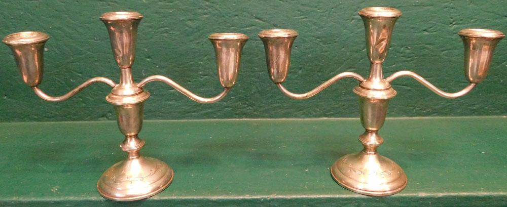 Pair of Sterling Weighted 3 Light Candelabras (1 of 2)