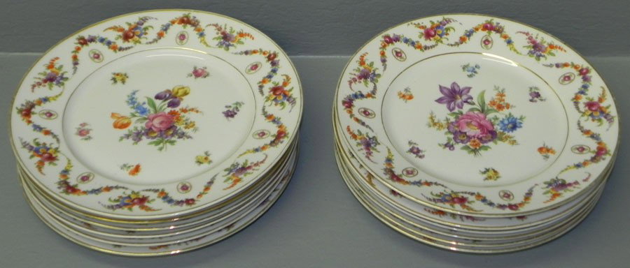 Set of 12 Bavarian hand painted plates..: Set of (12) Bavarian hand painted plates.Two have small chips. 11" diameter.