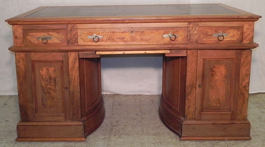 Wal Vict. Wooten type 3-part partners desk: Walnut Victorian Wooten type three part flat top partners desk with burl walnut panel doors and beautifully fitted interior. 59 1/4" wide x 29" deep x 31 3/4" tall