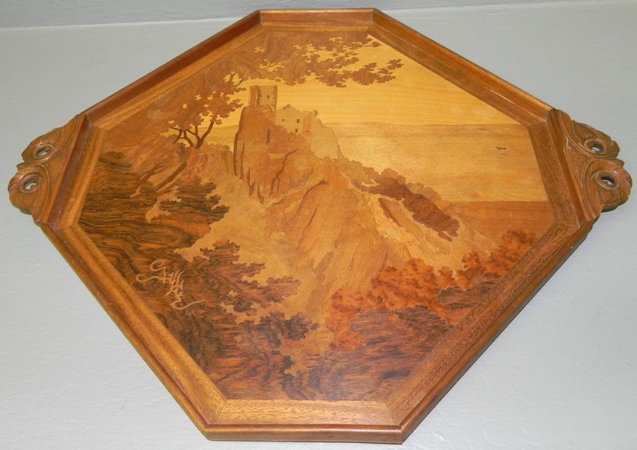 Inlaid tray signed Galle. 23 1/4" wide x 19" deep.: Inlaid tray signed Galle. 23 1/4" wide x 19" deep.